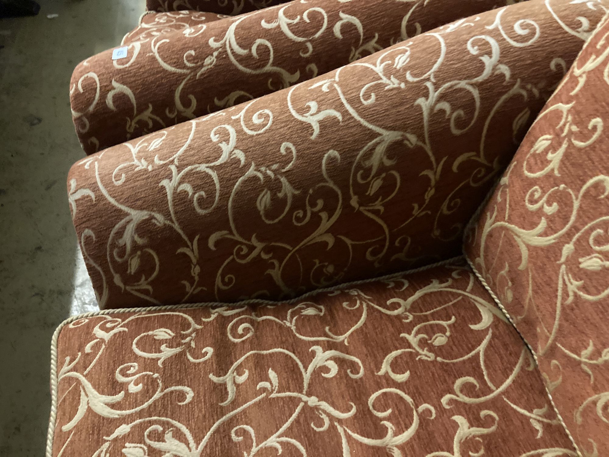 A pair of contemporary upholstered armchairs, width 96cm depth 100cm height 96cm